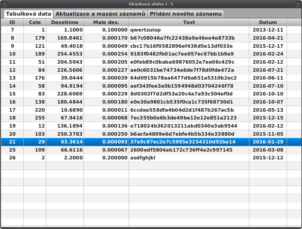 JavaFX: zobrazení ve widgetu a mazání záznamů