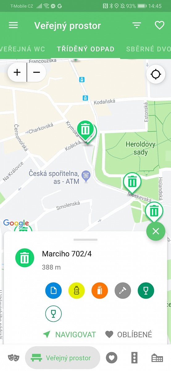 Monitoring kontejnerů na tříděný odpad v aplikaci Moje Praha