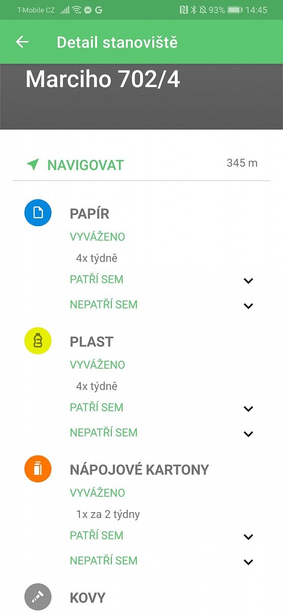 Monitoring kontejnerů na tříděný odpad v aplikaci Moje Praha
