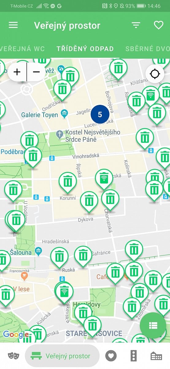 Monitoring kontejnerů na tříděný odpad v aplikaci Moje Praha