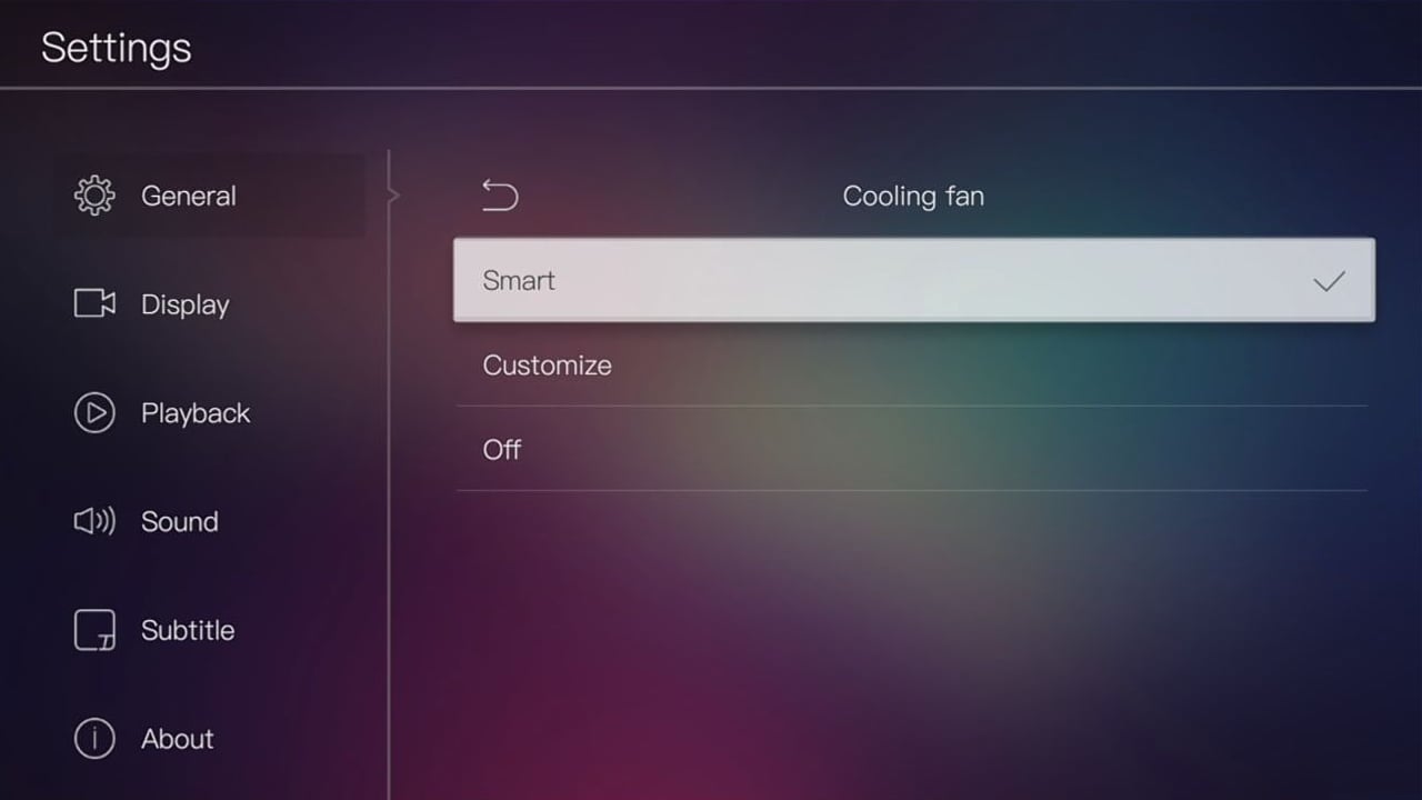 Egreat A10 - smart nastavení chlazení a volba pozadí