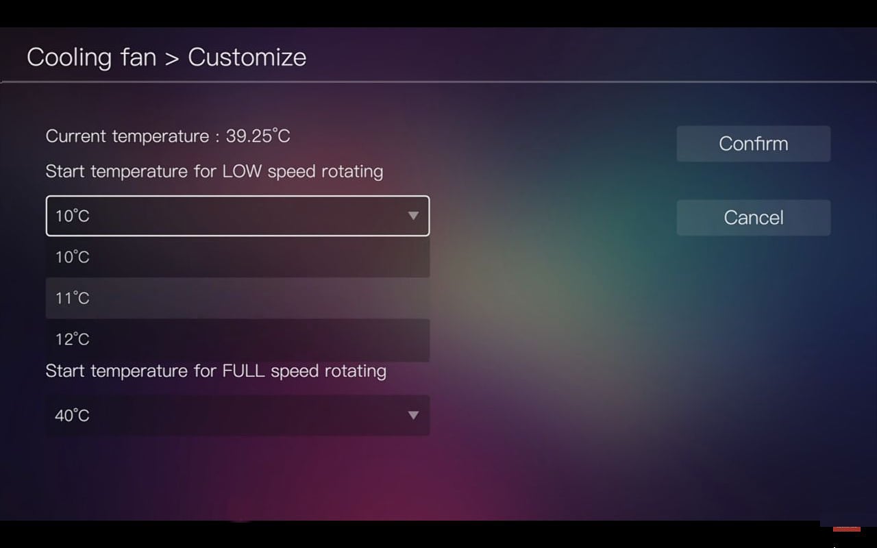Egreat A10 - smart nastavení chlazení a volba pozadí