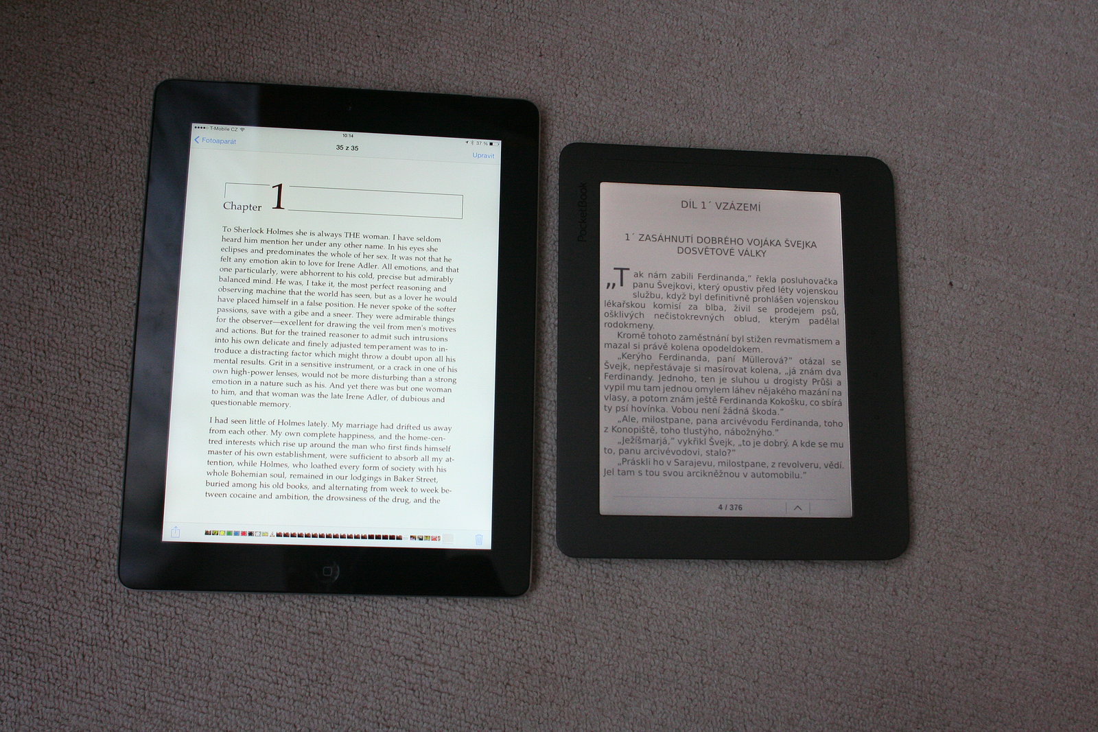 PocketBook Color Lux srovnání s Kindle a iPad