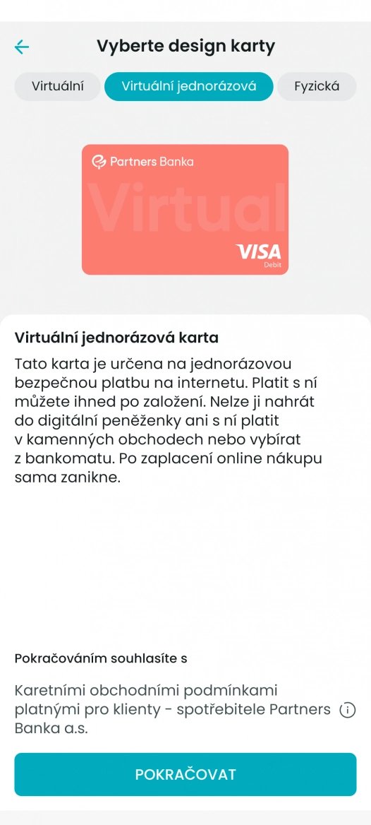 Jednorázová virtuální debetní karta. Po transakci se automaticky zneplatní, jedno zda po odchozí, nebo příchozí (lze na ni i přijmout peníze). (14. 3. 2024)