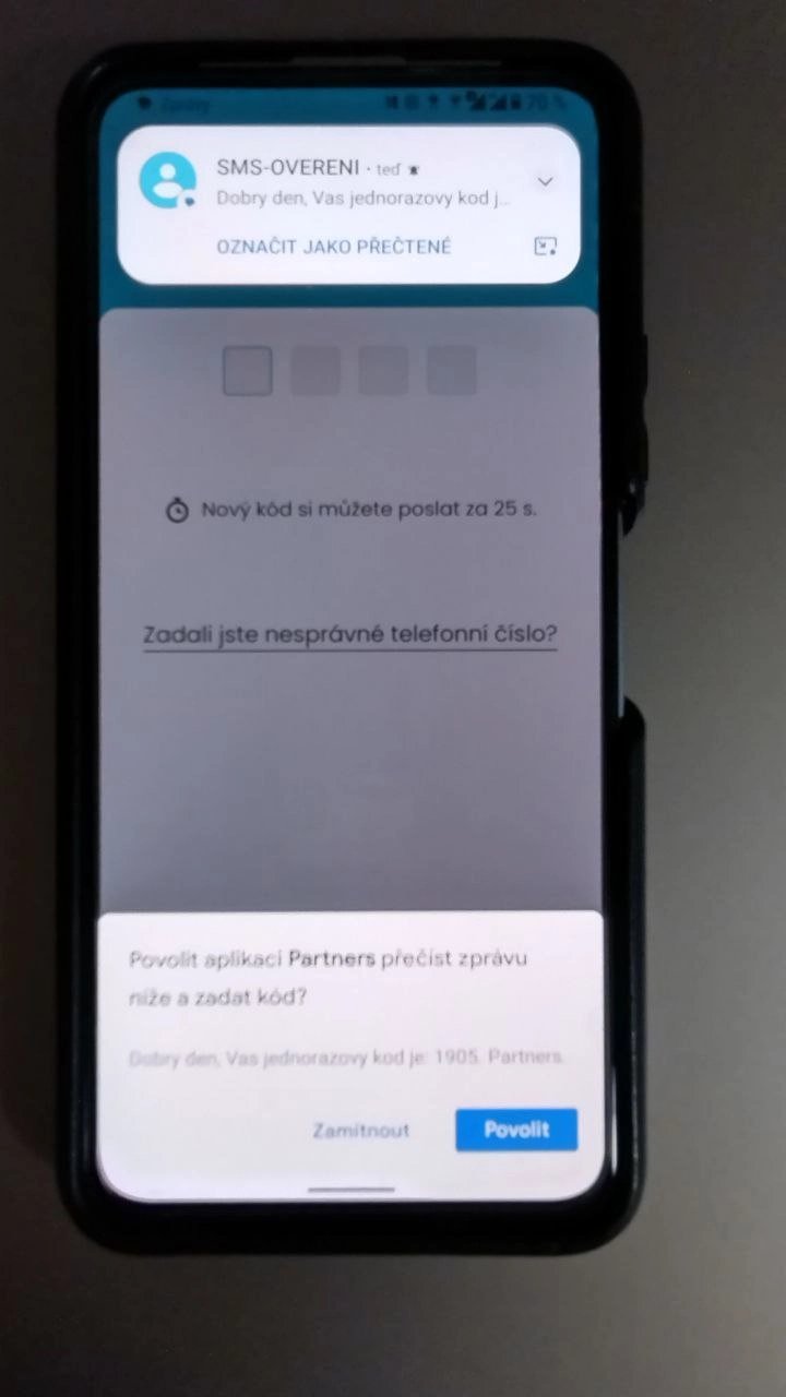 Aktivace: Ověření mobilního čísla přes kód v SMS. (14. 3. 2024)