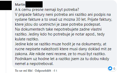 Jsou razítka pasé? Podnikatelé diskutovali na Facebooku