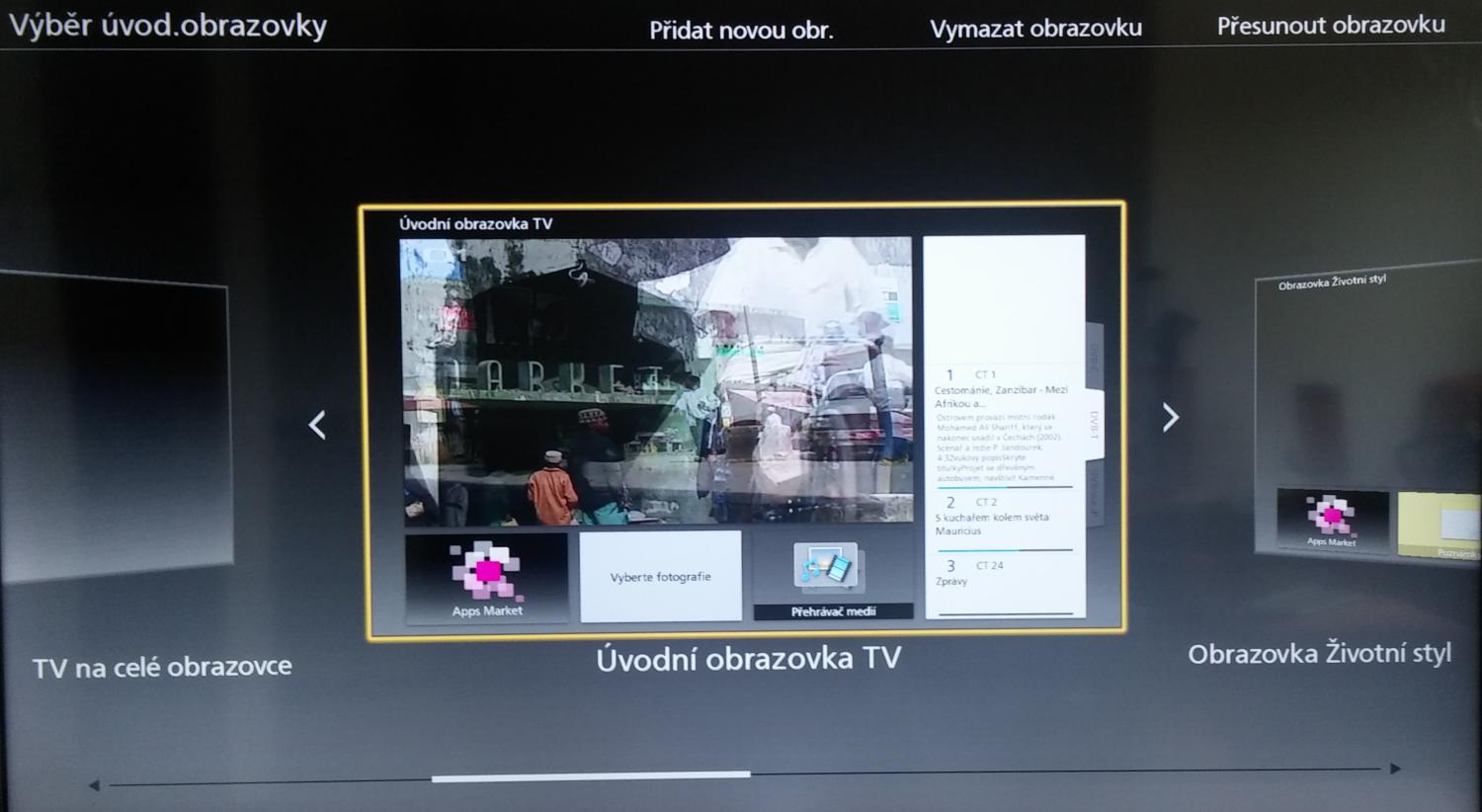 Panasonic Smart Viera - výběr domácí obrazovky.