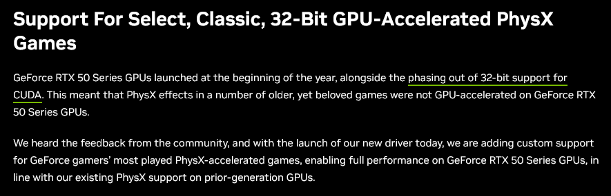 Nvidia vrací na GeForce RTX 5000 podporu PhysX ve vybraných starších hrách
