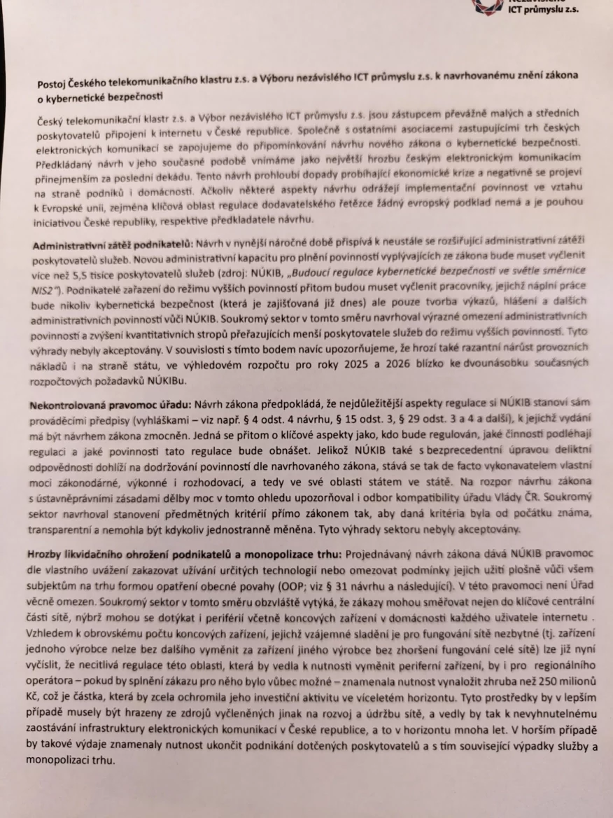 Postoj VNICTP a ČTKK k zákonu o kybernetické bezpečnosti