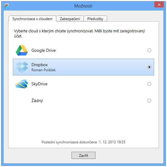 V nastavení naleznete možnost synchronizace s cloudem