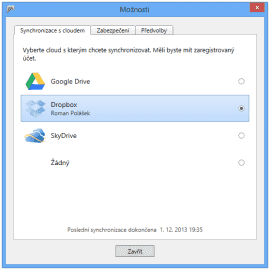 V nastavení naleznete možnost synchronizace s cloudem