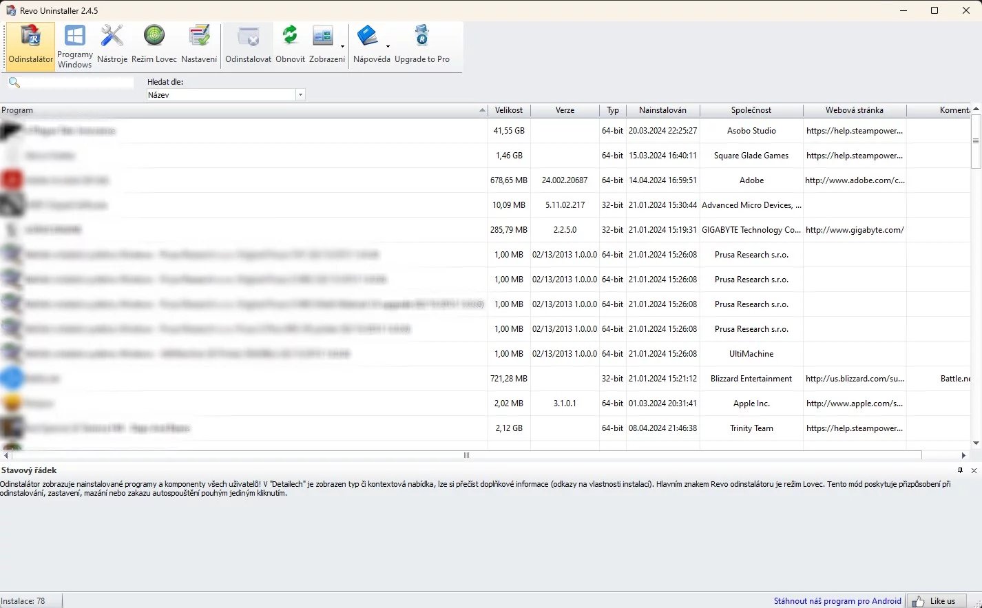 Kompletní odinstalace programů včetně zbytkových souborů a registrů