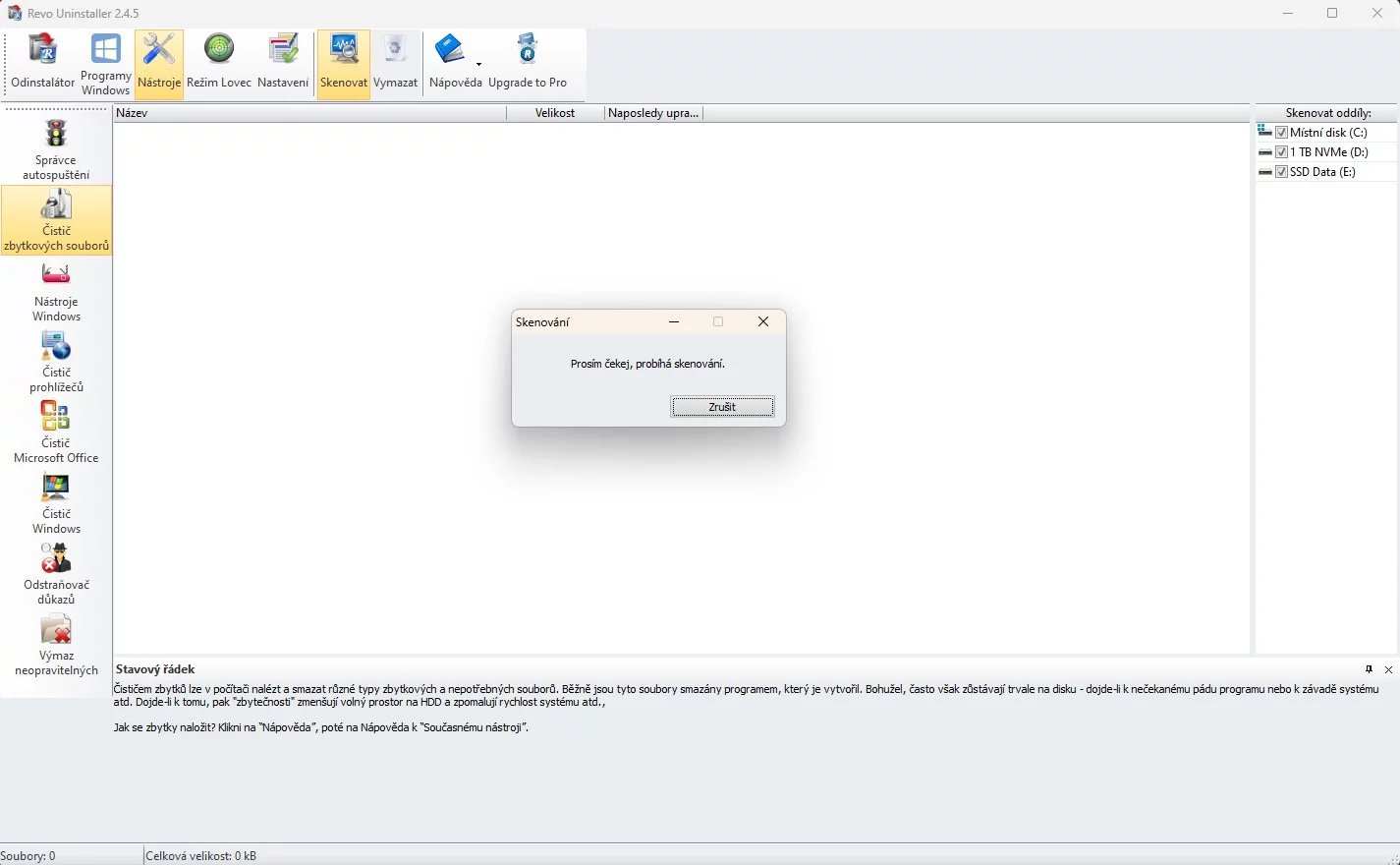 Jednou z funkcionalit je přímo skenování nepotřebných souborů