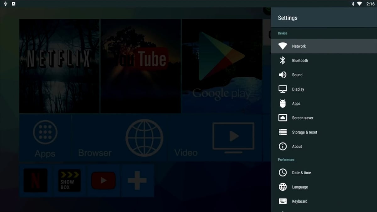 H96 Max H1 a H2 - hlavní menu