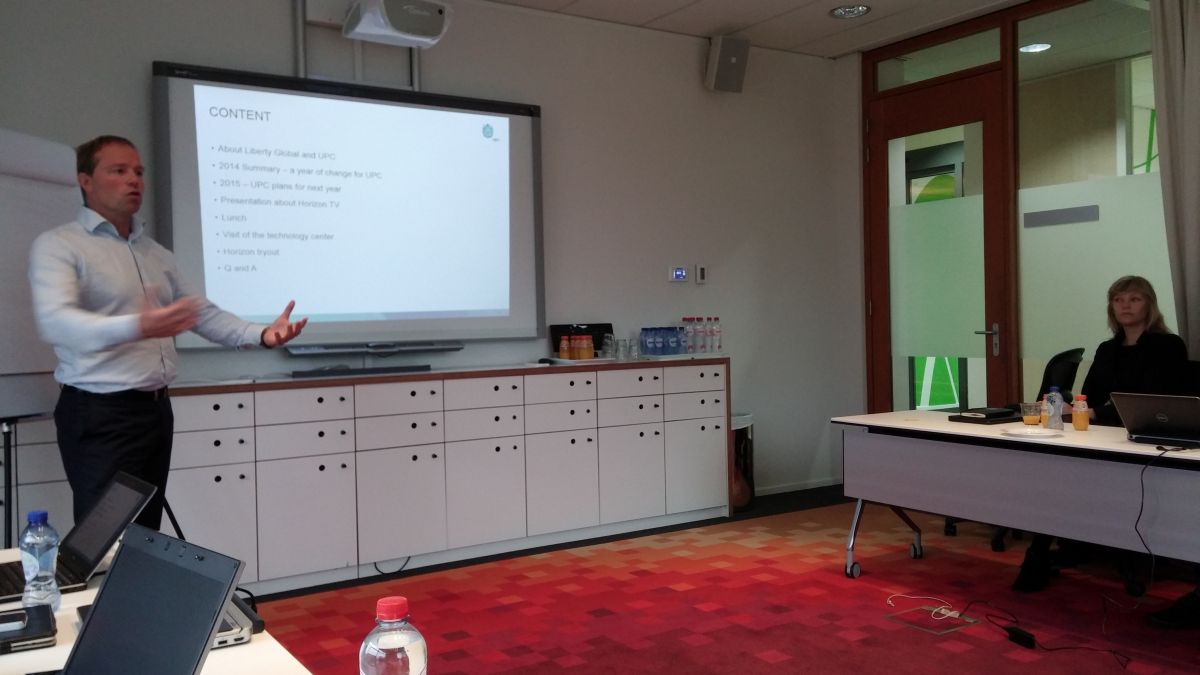 Frans-Willem de Kloet, generální ředitel společnosti UPC Česká republika, na prezentaci v centrále Liberty Global v Amsterdamu.