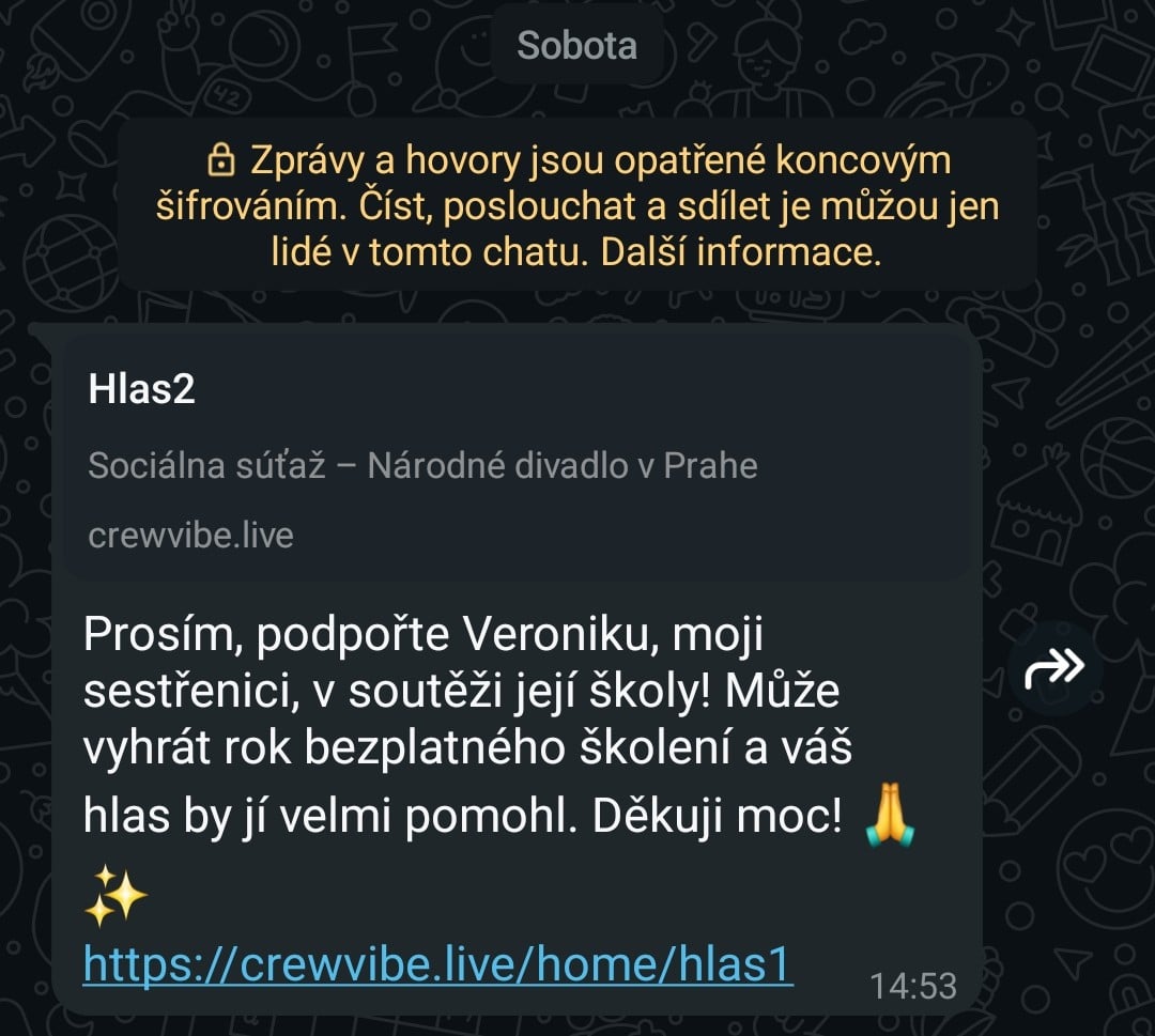 Příklad podvodné zprávy na WhatsAppu