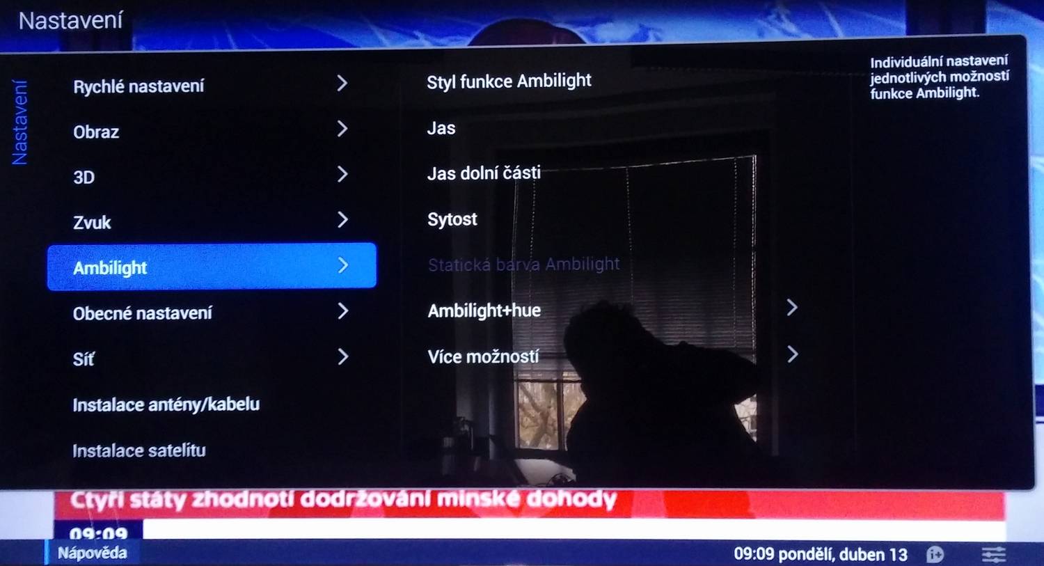 Philips 65PUS9809 - menu nastavení