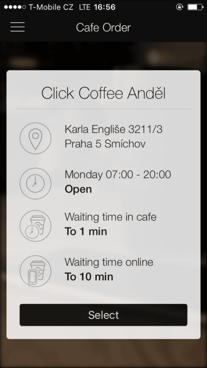 Click Coffee, objednávka kávy přes mobilní aplikaci