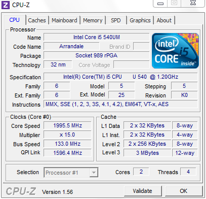 CPU-Z záložka CPU