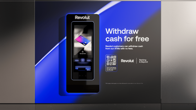 Bankomat litevské banky Revolut v Katalánsku (Španělsko).