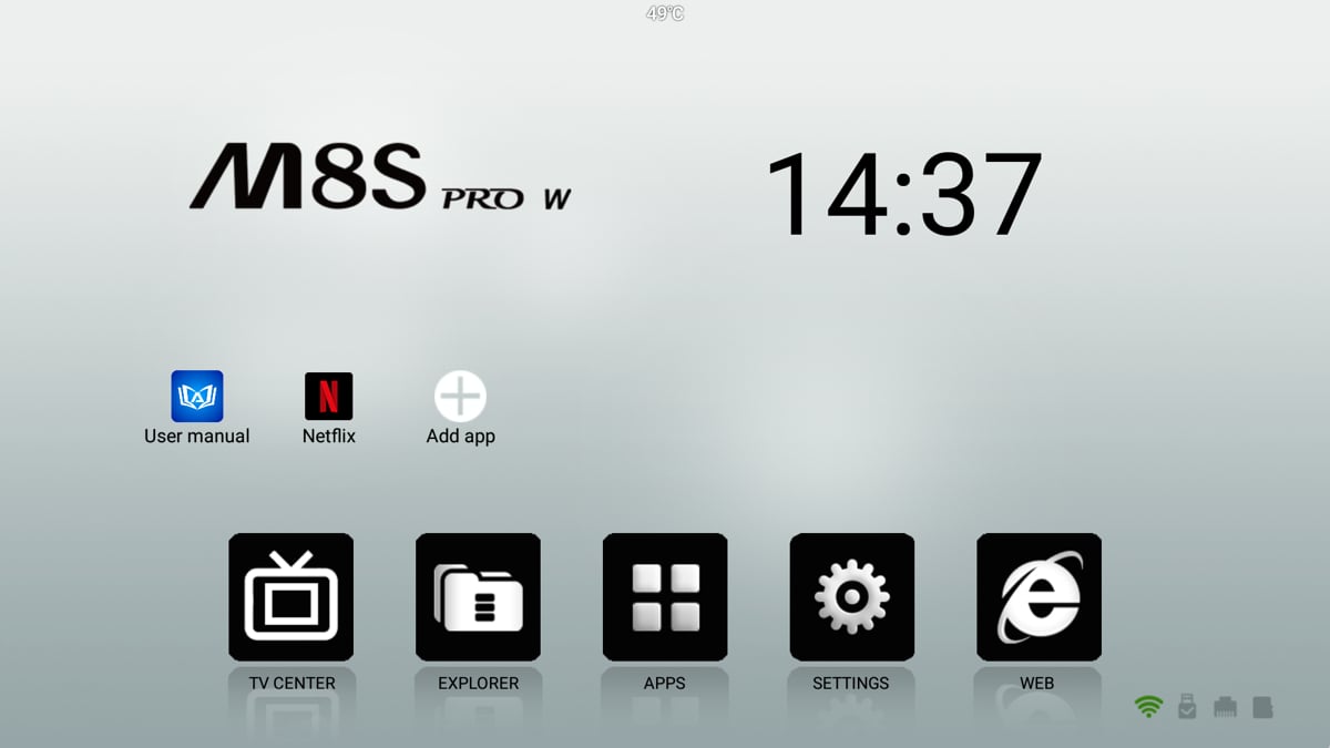 Mecool M8S Pro W - Ovládací menu a GUI