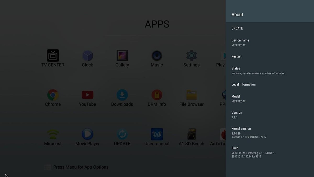 Mecool M8S Pro W - Ovládací menu a GUI