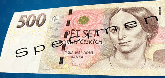 500 Kč, líc, okénkový proužek s mikrotextem
