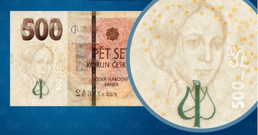 500 Kč, líc, vodoznak proti světlu