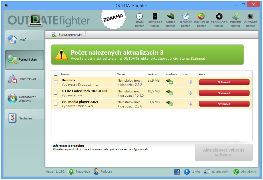 OUTDATEfighter najde a zobrazí všechny programy, které nejsou nainstalovány ve své poslední verzi