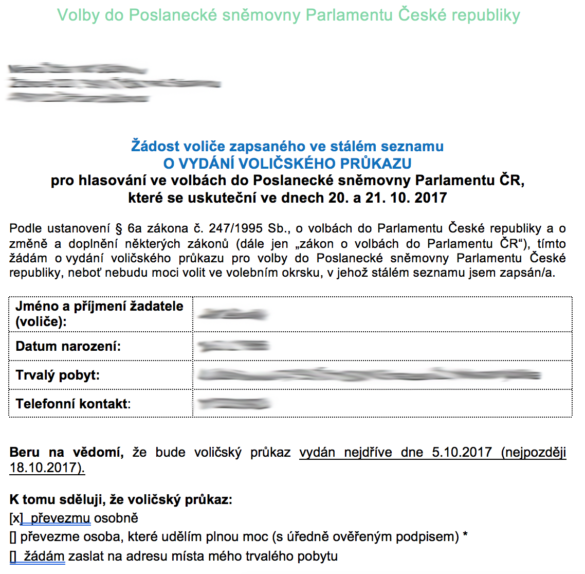 Chatbot Volební průkaz