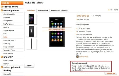 Nokia N9 - uvedení v září - Orange