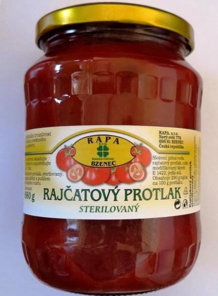 RAPA, Bzenec: RAJČATOVÝ PROTLAK STERILOVANÝ - výrobek byl vyroben z méně než polovičního množství rajčat, než bylo uvedeno na obale