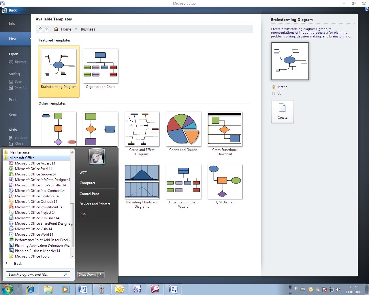 <p>Microsoft Office 14 v operačním systému Windows 7</p>