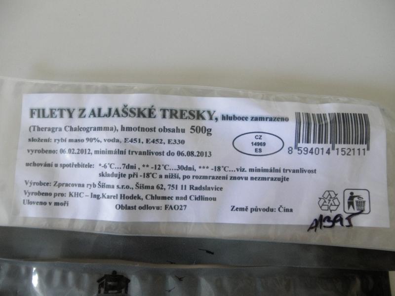 Filety z Aljašské tresky: Výrobek obsahoval jen cca 60 % deklarovaného množství masa