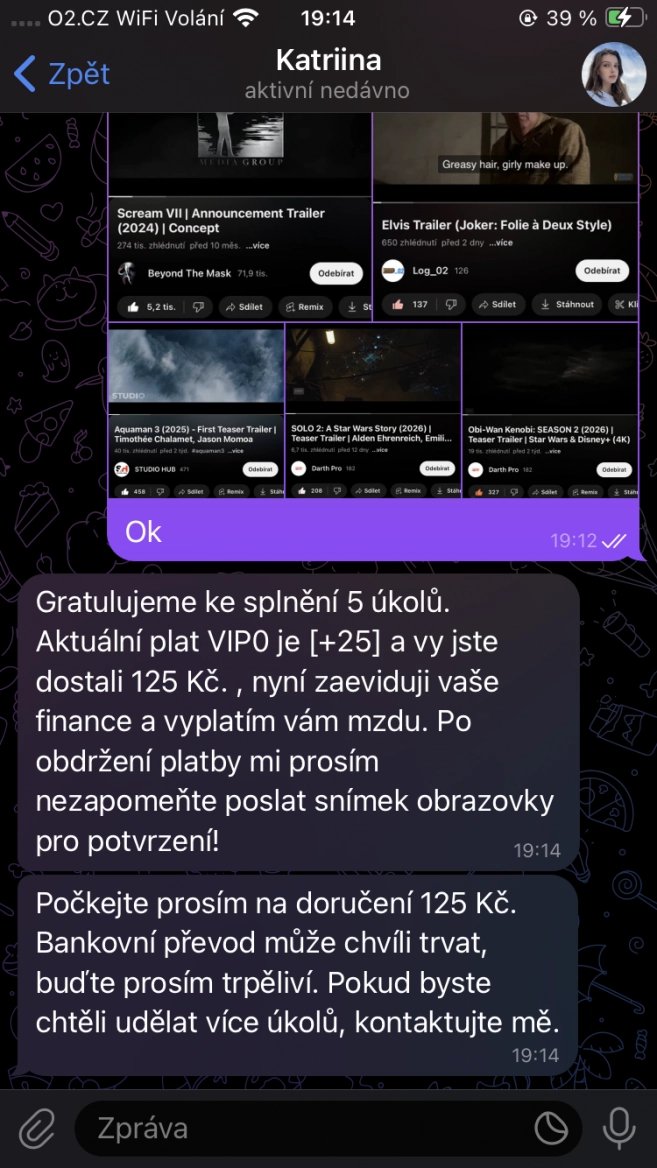 Podvod - peníze za klikání na videa na YouTube