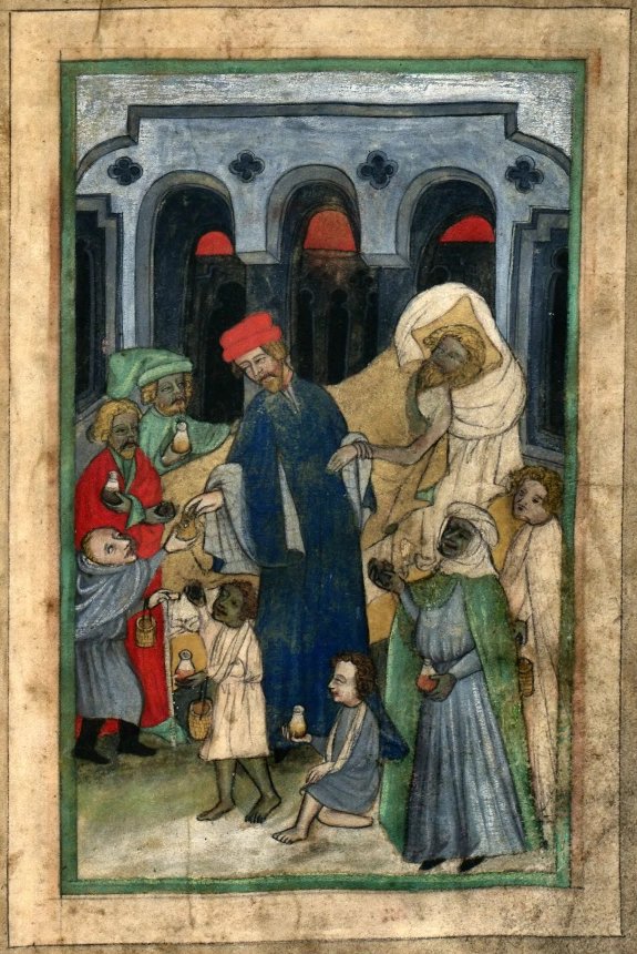 Avicenna u lůžka nemocného, miniatura od Walenty z Pilzna, Krakow (asi 1479-1480)