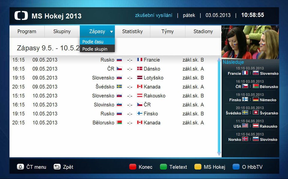 Náhled aplikace, kterou Česká televize připravila speciálně k letošnímu MS v hokeji.