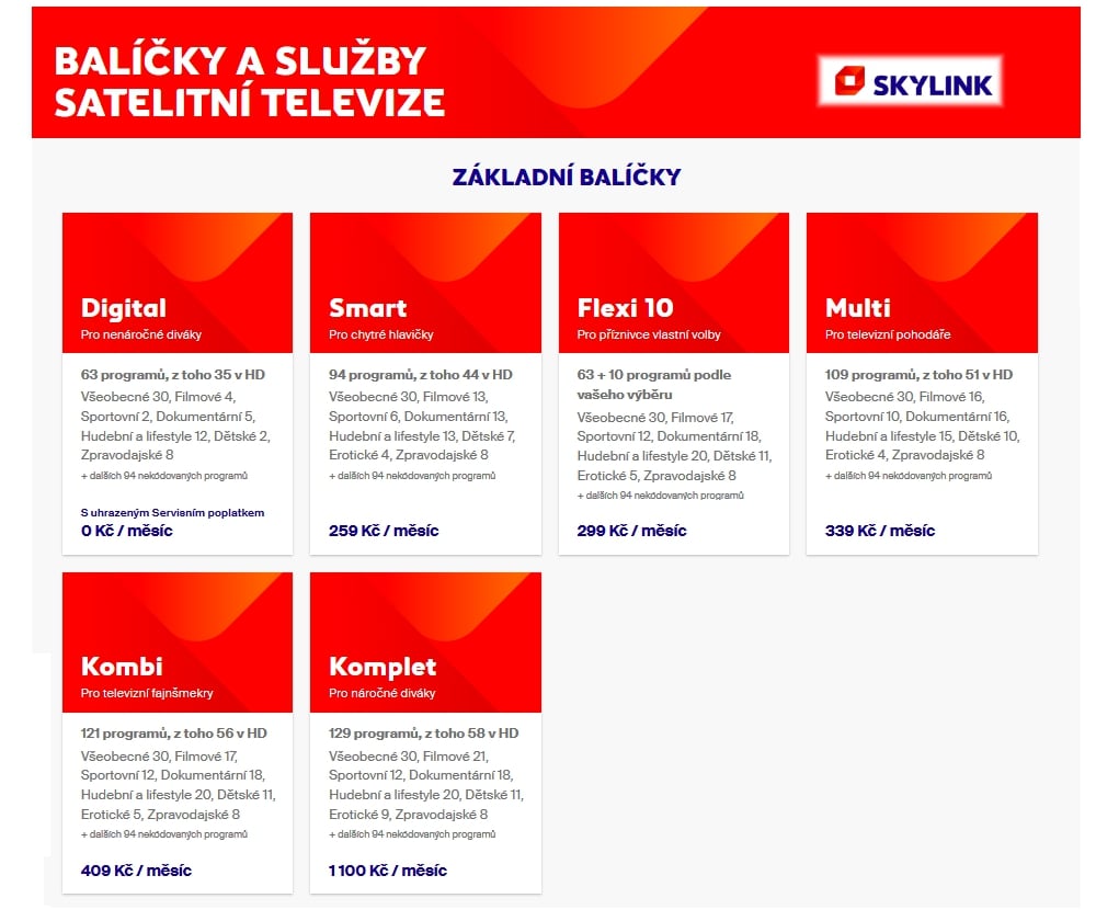 Tarify a balíčky satelitní distribuce - říjen 2020