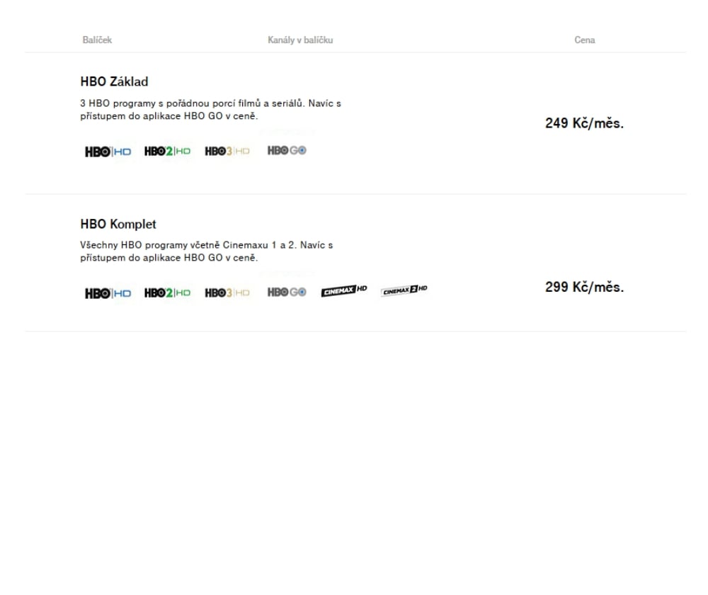 Tarify a balíčky satelitní distribuce - říjen 2020