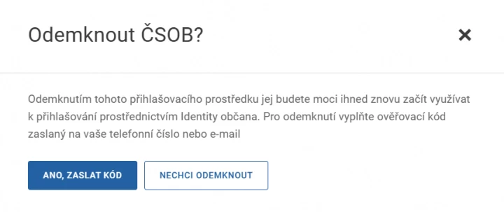Identita občana - zaslání kódu pro odemčení