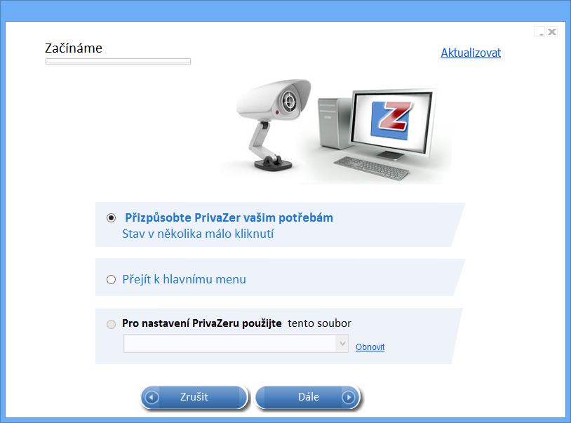 Na začátku si lze PrivaZer přizpůsobit