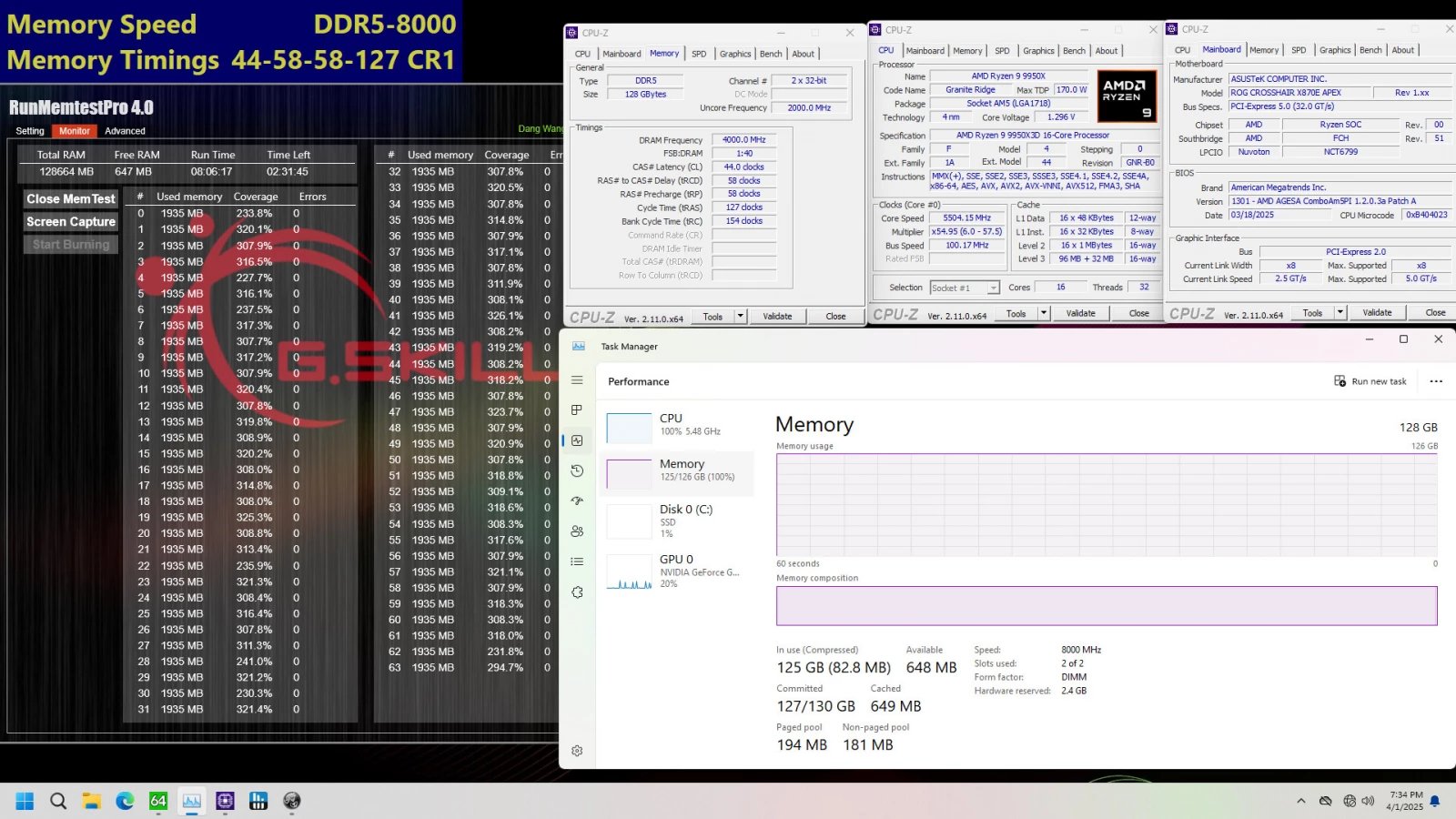 Ověření běhu 64GB modulů G.Skill na desce Asus ROG Crosshair X870E Apex