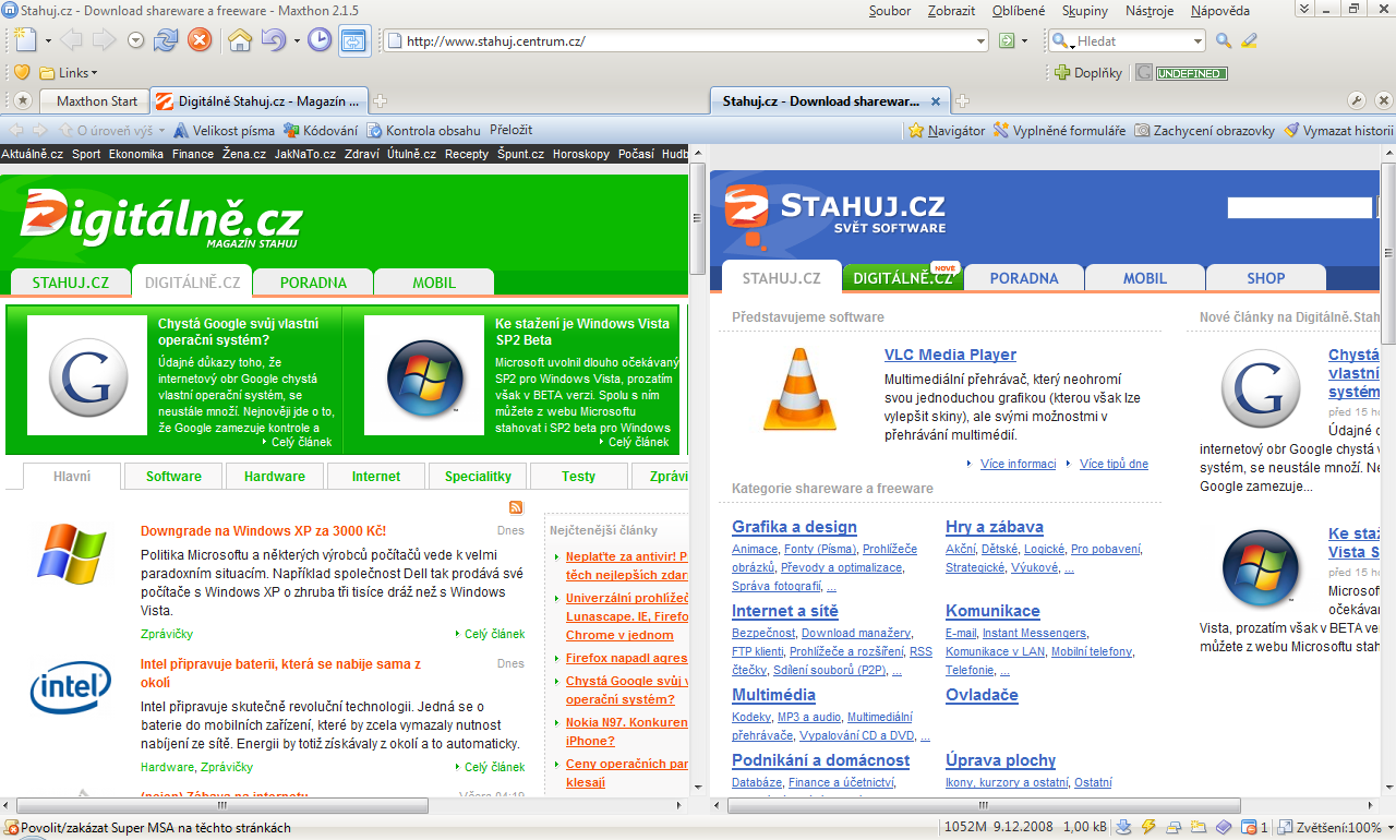 <p>Pro rozdělené zobrazení je vhodný monitor s vyšším rozlišením</p>