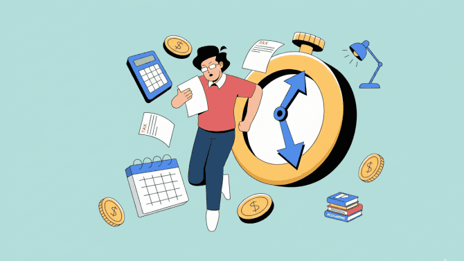 Kreslený obrázek muže, kterému hoří termín.