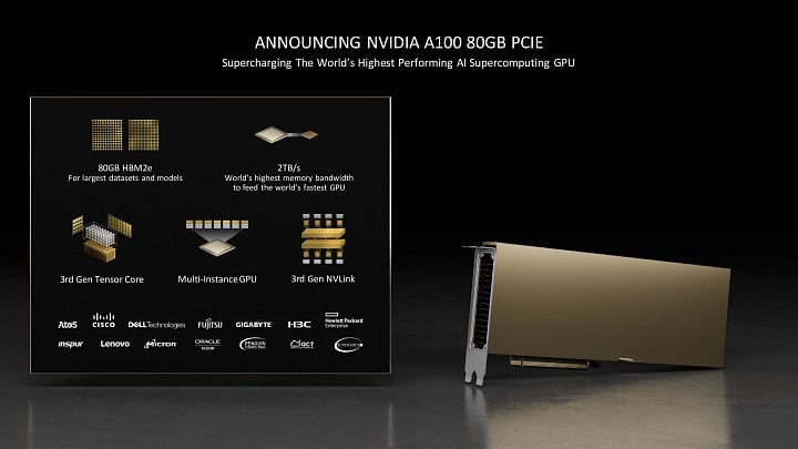 Nvidia oznamuje PCIe verzi akcelerátoru Nvidia A100 s 80GB pamětí HBM2e