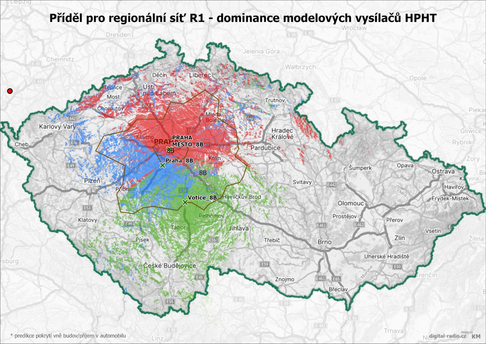 Regionální sítě DAB+ - dominance modelových vysílačů