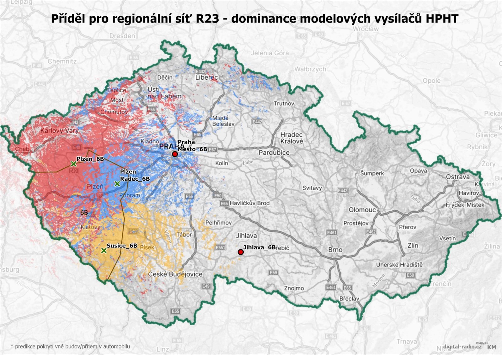 Regionální sítě DAB+ - dominance modelových vysílačů