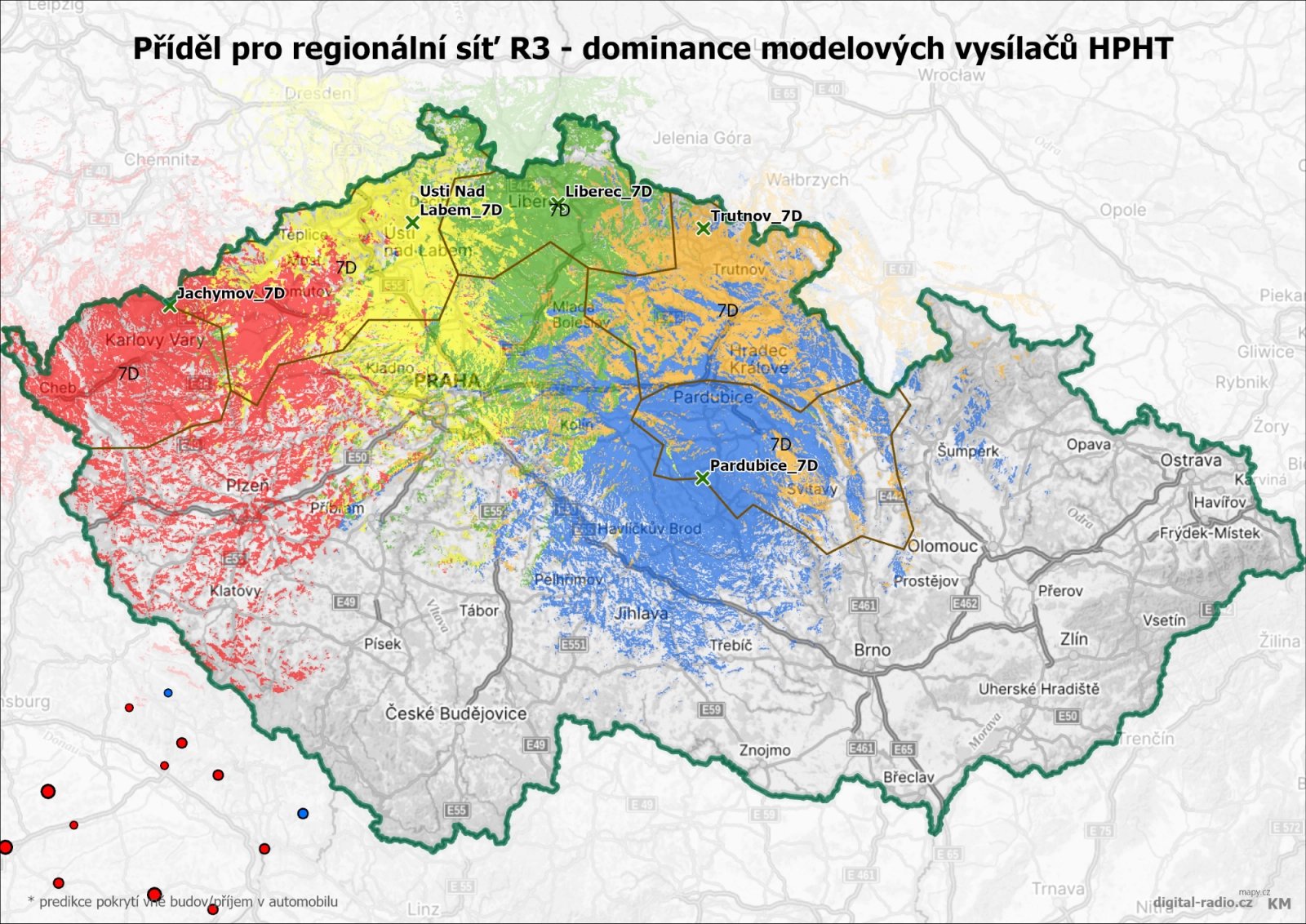 Regionální sítě DAB+ - dominance modelových vysílačů