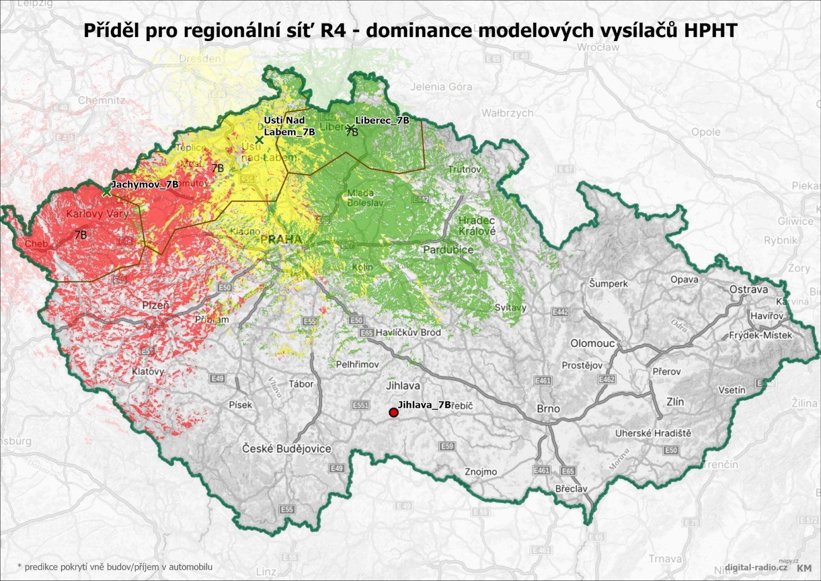 Regionální sítě DAB+ - dominance modelových vysílačů