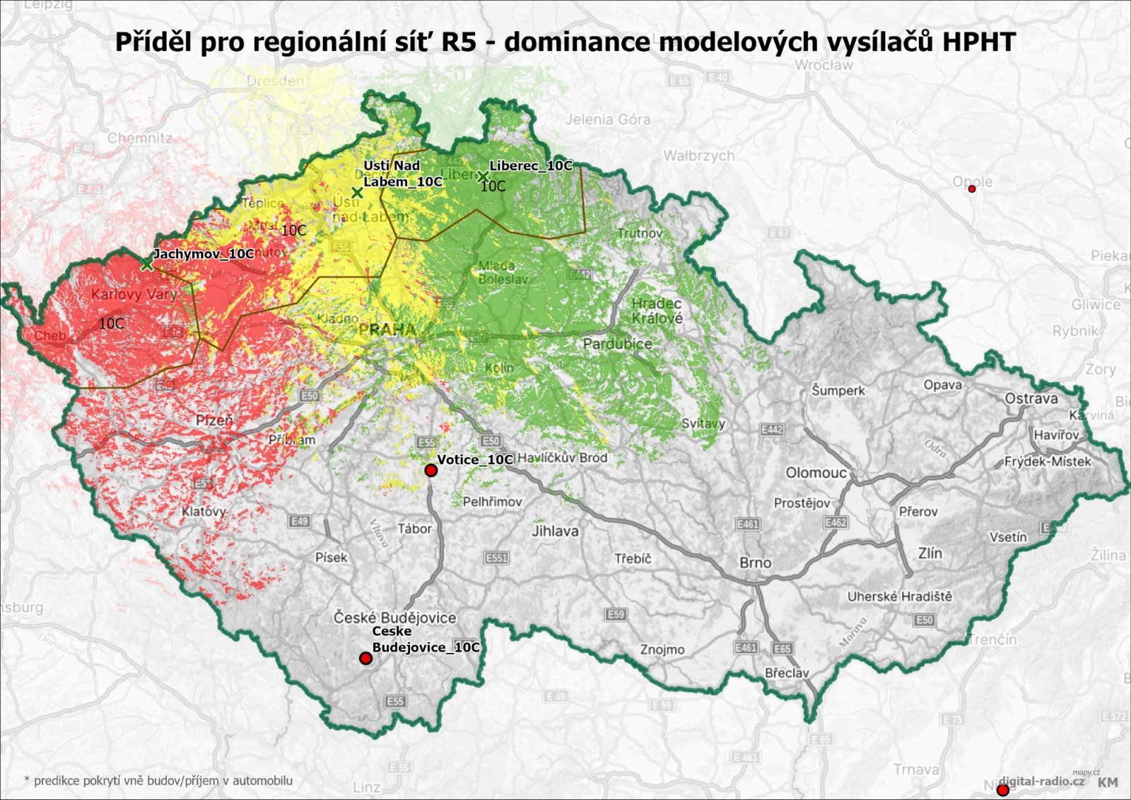 Regionální sítě DAB+ - dominance modelových vysílačů
